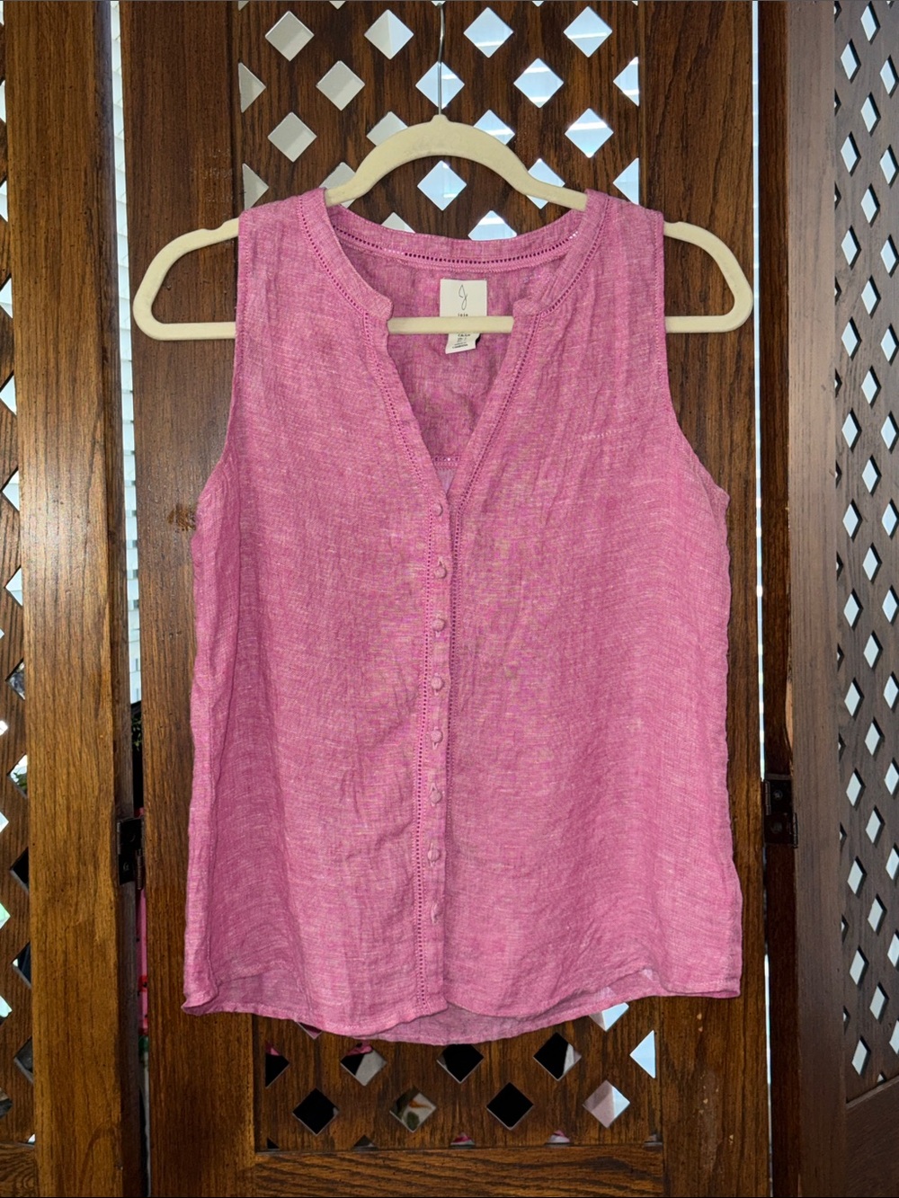 Joie Pink Button-Front Sleeveless Linen Top